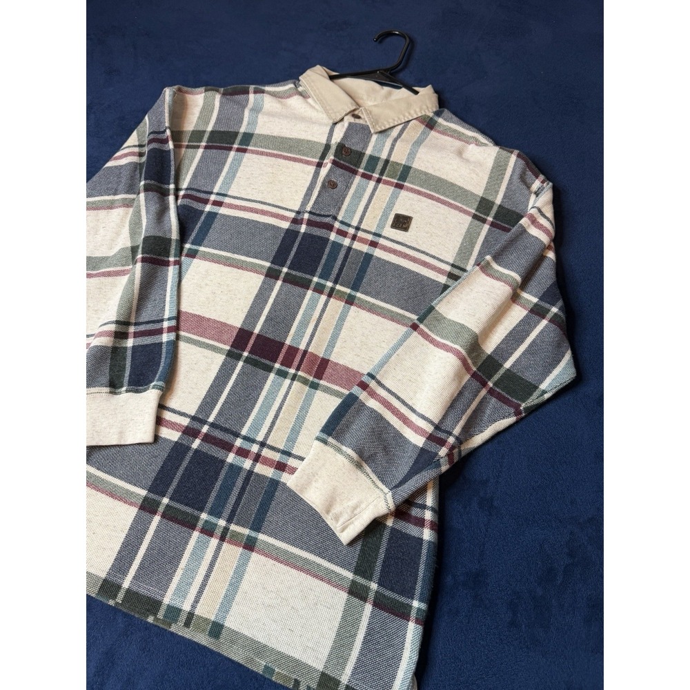 Vtg Chaps Ralph Lauren Rugby Polo Longsleeve Men’s M Plaid Waffle Knit